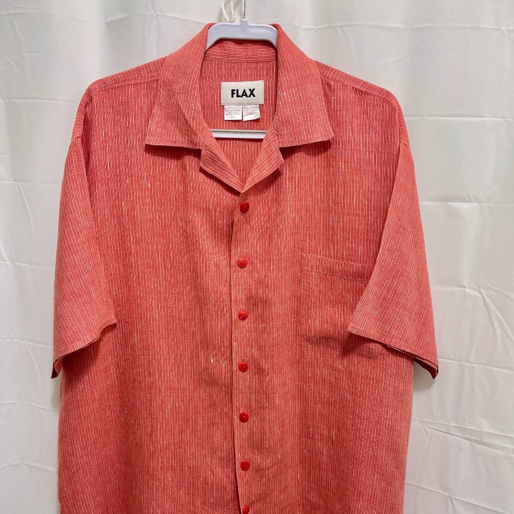FLAX Men’s Button Front Linen Shirt, Sz 2G, Coral,